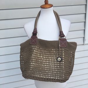 The Sak tan crochet metallic handbag